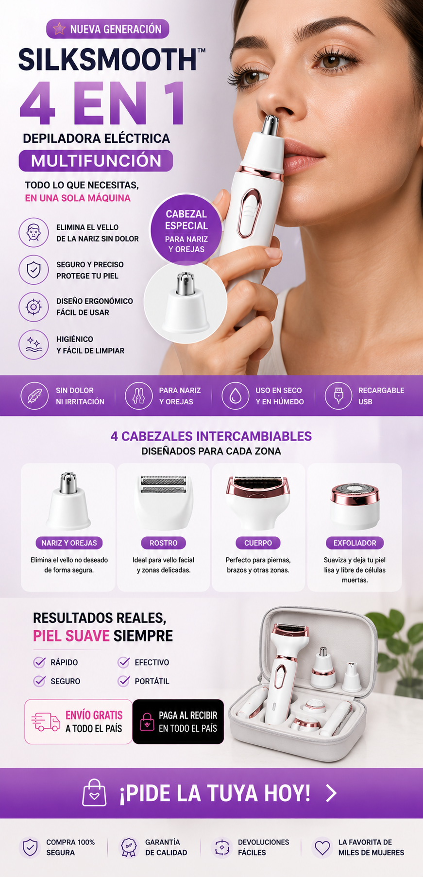 SilkSmooth™ 4 en 1 – Depiladora Todo en Uno para una Piel Suave
