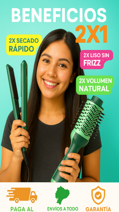 DuoStyle™ – Combo Cepillo secador + Plancha de pelo  💖Oferta