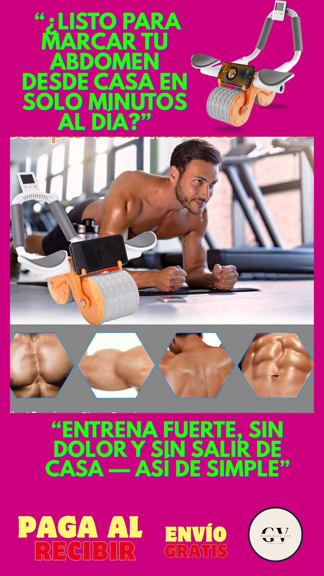 PinkPower Roller – Rueda Abdominal de Rebote Automático