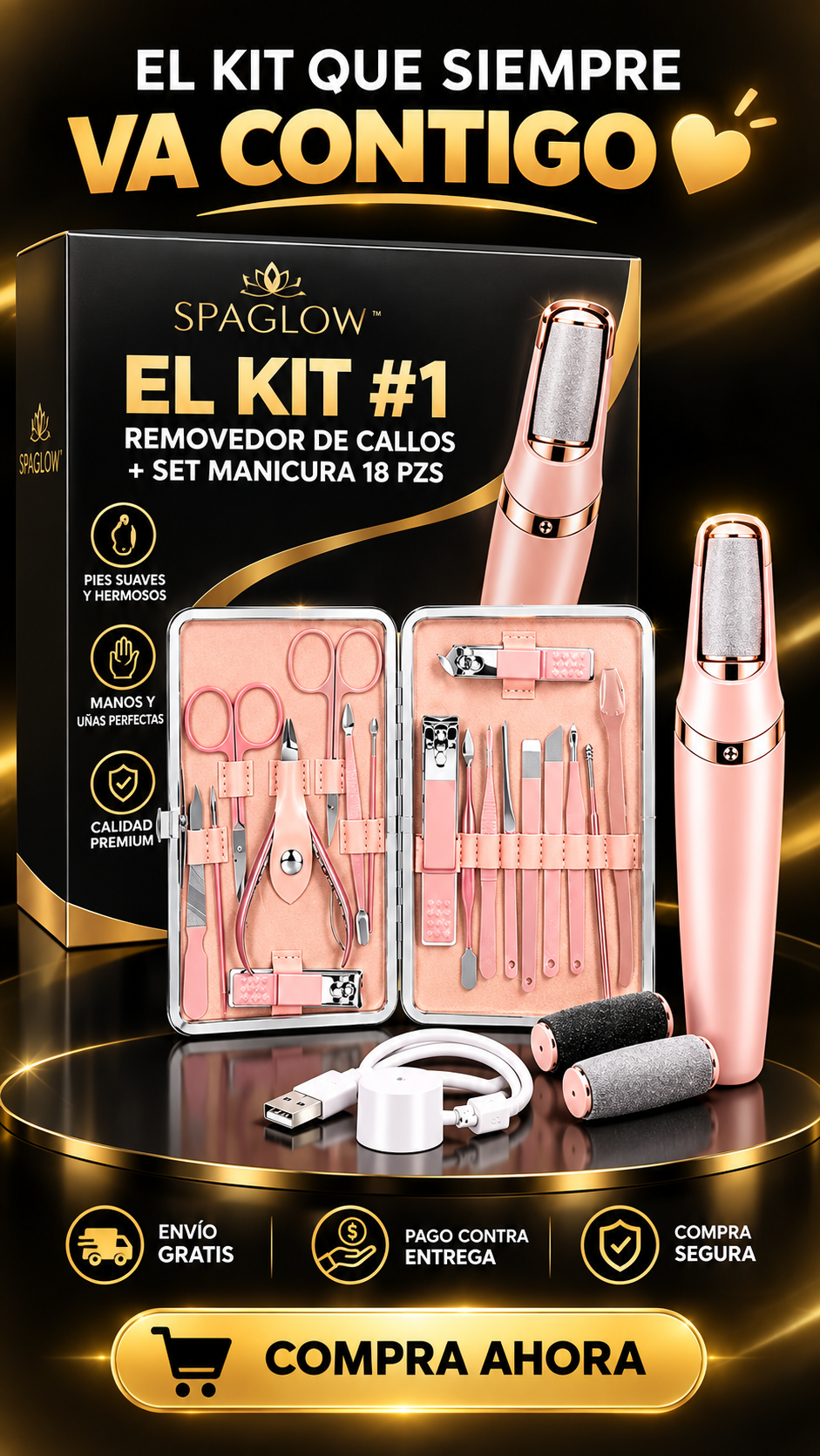 SpaGlow™"Kit Spa Removedor de Callos Y Set Manicura 18 Pzs"