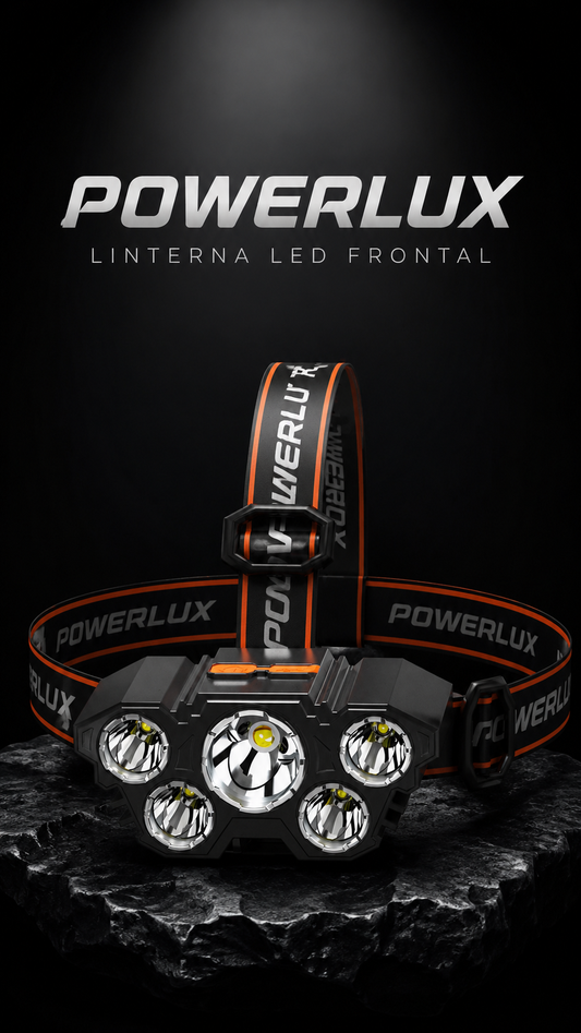 PowerLux™ Linterna Frontal LED de Alta Potencia "Preparado para cualquier apagón, emergencia o aventura."