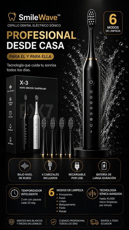✨ SmileWave™ Cepillo Dental Eléctrico Sónico “Sonrisa profesional desde casa.” 💧