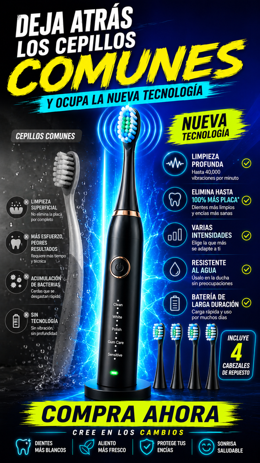 ✨ SmileWave™ Cepillo Dental Eléctrico Sónico “Sonrisa profesional desde casa.” 💧