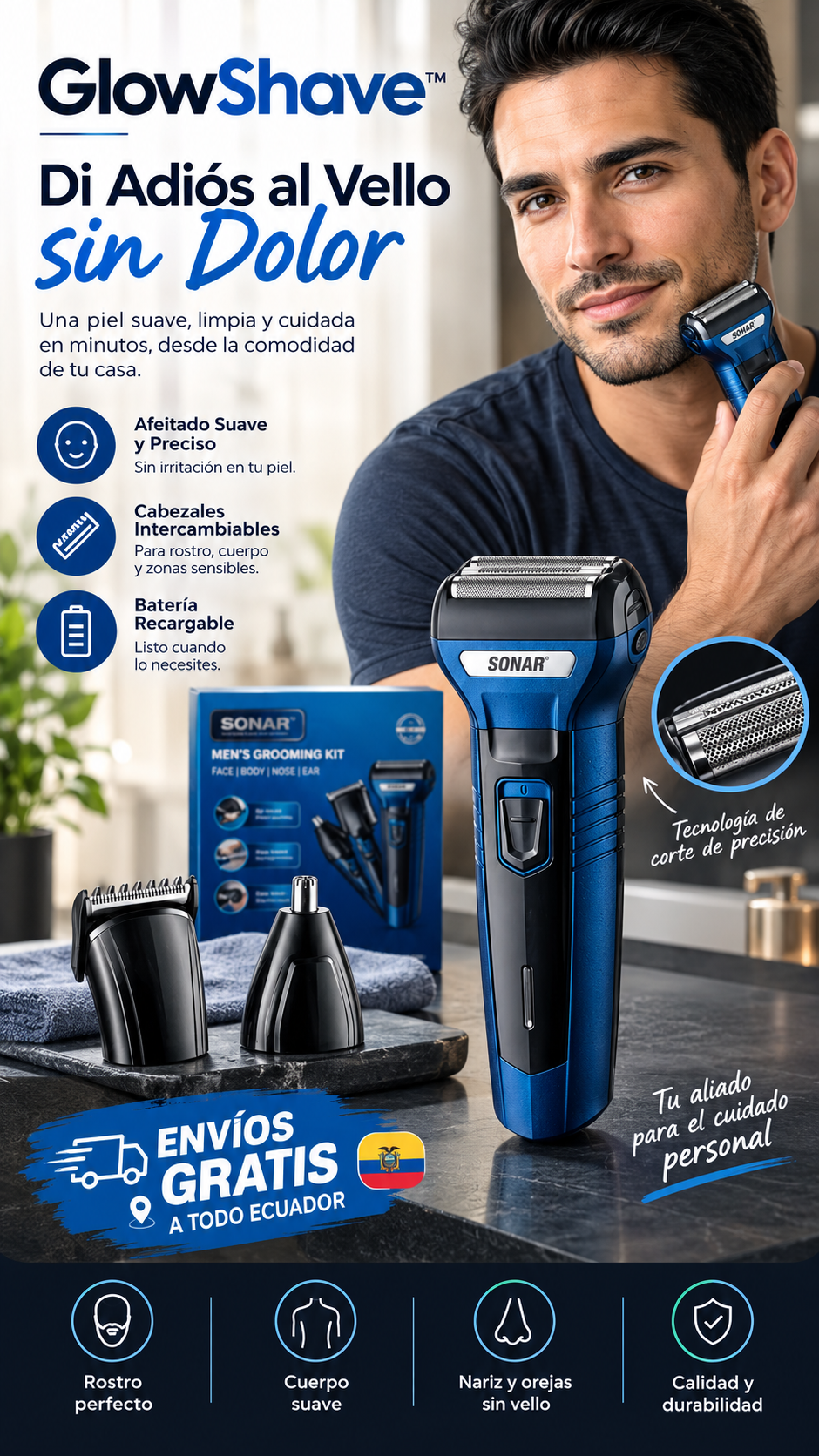 GlowShave™ — Máquina Afeitadora 3 en 1 | Corta, Afeita y Perfila