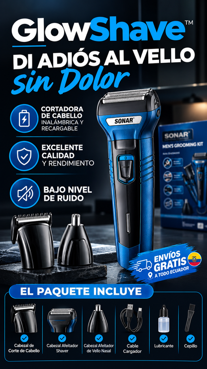 GlowShave™ — Máquina Afeitadora 3 en 1 | Corta, Afeita y Perfila