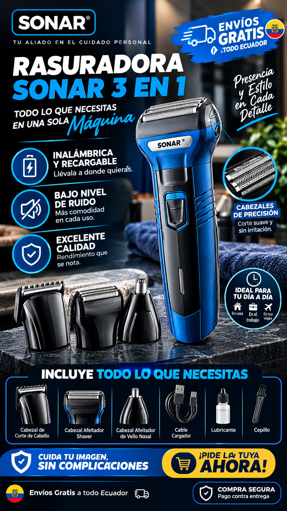 GlowShave™ — Máquina Afeitadora 3 en 1 | Corta, Afeita y Perfila