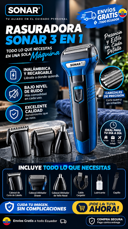 GlowShave™ — Máquina Afeitadora 3 en 1 | Corta, Afeita y Perfila