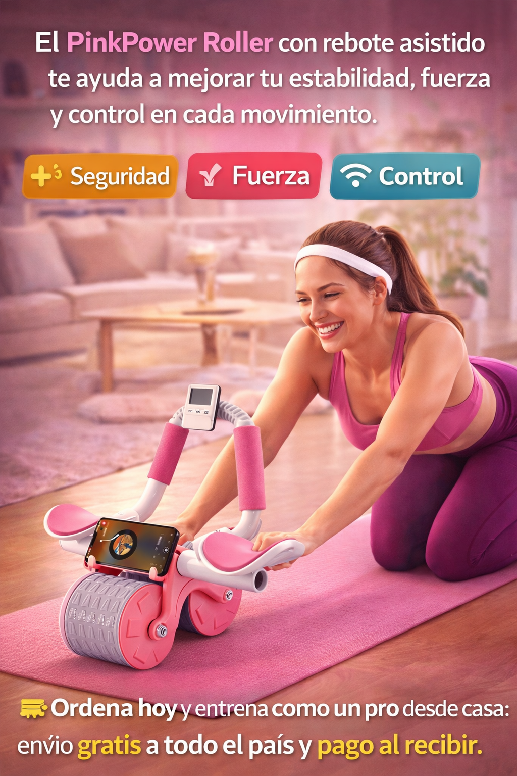 PinkPower Roller – Rueda Abdominal de Rebote Automático