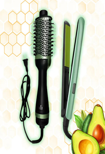 DuoStyle™ – Combo Cepillo secador + Plancha de pelo  💖Oferta