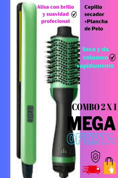 DuoStyle™ – Combo Cepillo secador + Plancha de pelo  💖Oferta